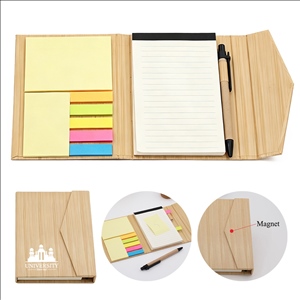 Bamboo Magnetic Closure Sticky Notes Set with Pen